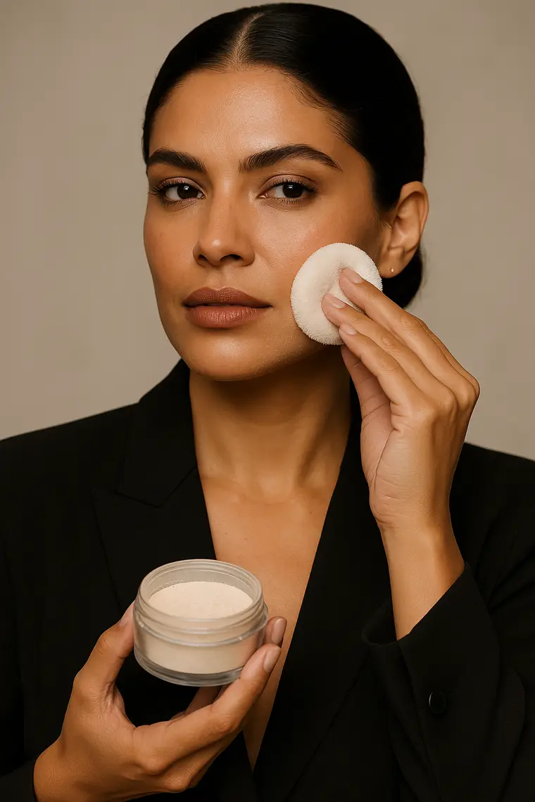 Pó solto VIZZ BEAUTY de textura ultra na mão — qualidade premium que justifica o preço de revenda