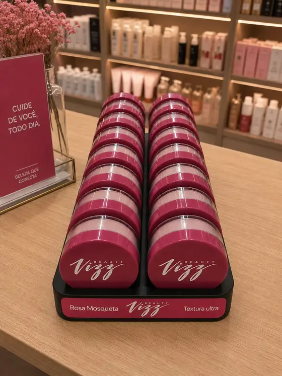Pó solto VIZZ BEAUTY Rosa Mosqueta — tampa magenta, box de 12 unidades